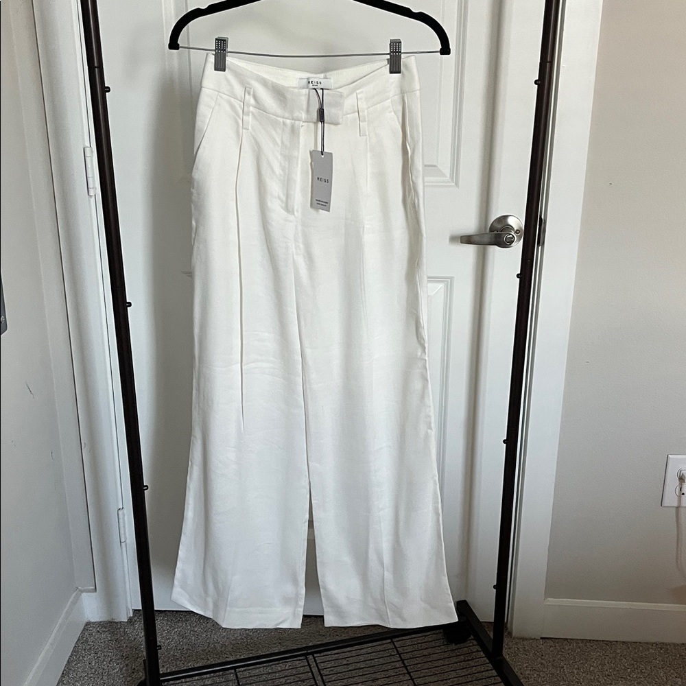 NWT Reiss Willow Linen Blend Wide Leg Trousers Size 2P - Picture 2 of 7